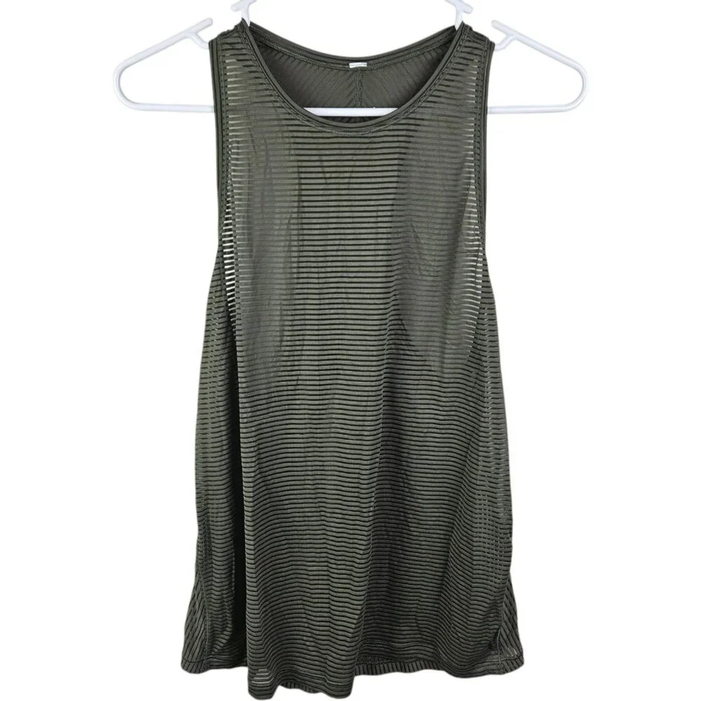 Lululemon Miles Ahead‎ Tank in Stripe Sage Olive Green